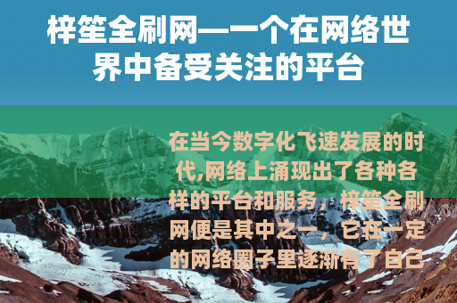 梓笙全刷网—一个在网络世界中备受关注的平台