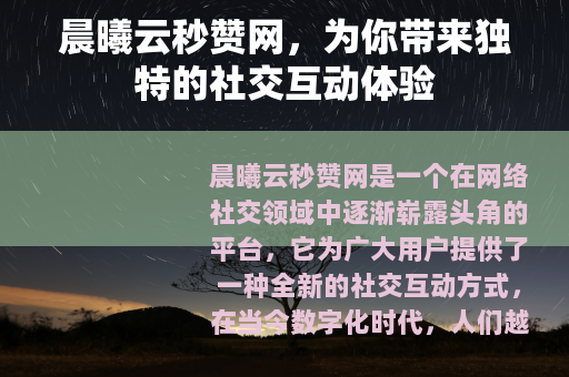 晨曦云秒赞网，为你带来独特的社交互动体验