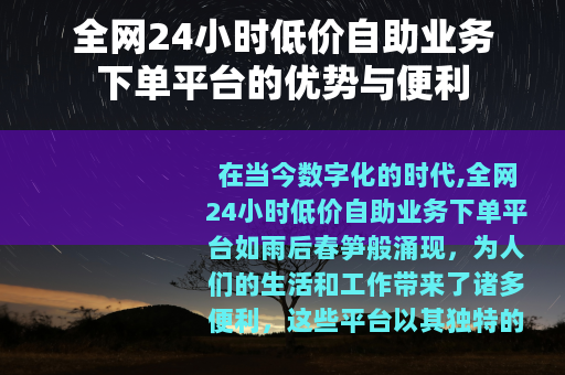 全网24小时低价自助业务下单平台的优势与便利