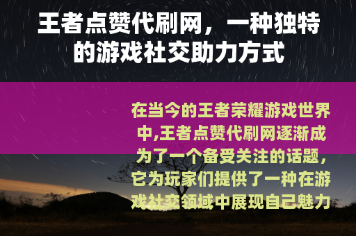 王者点赞代刷网，一种独特的游戏社交助力方式