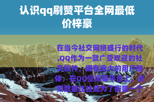 认识qq刷赞平台全网最低价梓豪