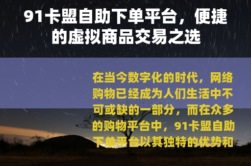 91卡盟自助下单平台，便捷的虚拟商品交易之选