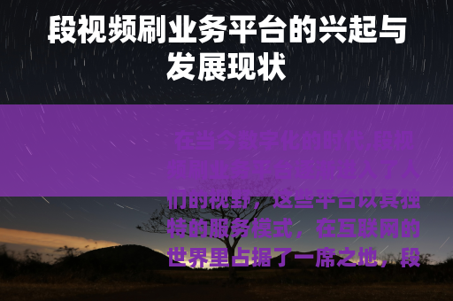 段视频刷业务平台的兴起与发展现状