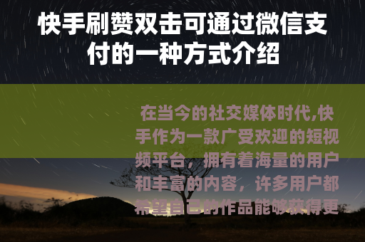 快手刷赞双击可通过微信支付的一种方式介绍