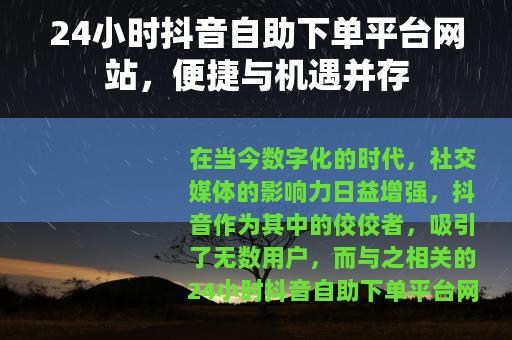 24小时抖音自助下单平台网站，便捷与机遇并存