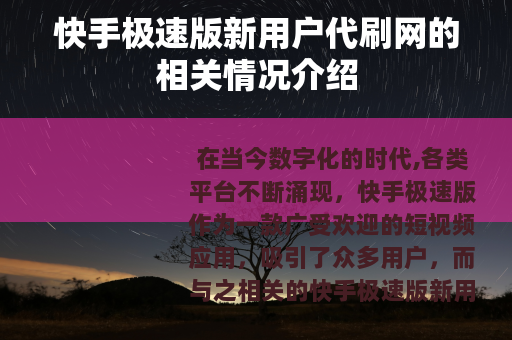 快手极速版新用户代刷网的相关情况介绍