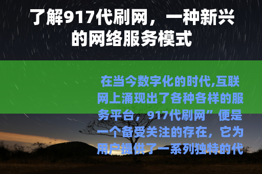 了解917代刷网，一种新兴的网络服务模式