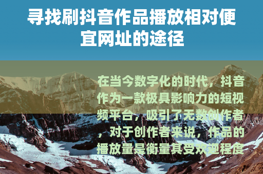 寻找刷抖音作品播放相对便宜网址的途径