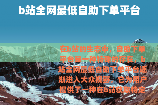 b站全网最低自助下单平台