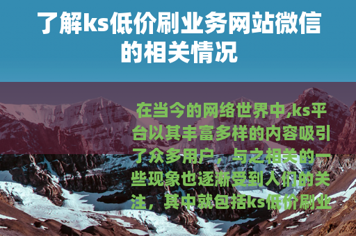 了解ks低价刷业务网站微信的相关情况