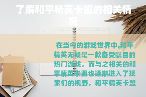 了解和平精英卡盟的相关情况