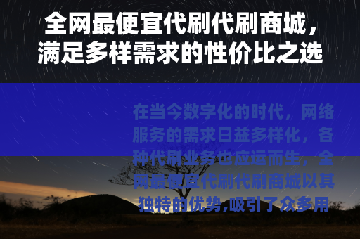 全网最便宜代刷代刷商城，满足多样需求的性价比之选