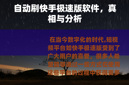 自动刷快手极速版软件，真相与分析