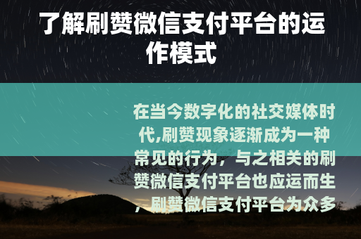 了解刷赞微信支付平台的运作模式