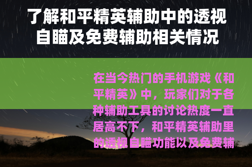 了解和平精英辅助中的透视自瞄及免费辅助相关情况