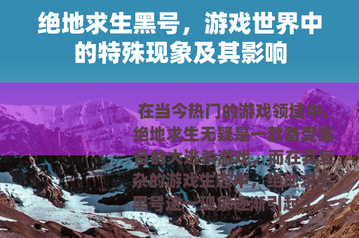 绝地求生黑号，游戏世界中的特殊现象及其影响
