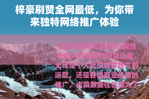 梓豪刷赞全网最低，为你带来独特网络推广体验
