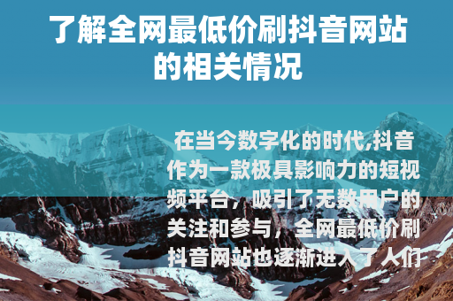 了解全网最低价刷抖音网站的相关情况