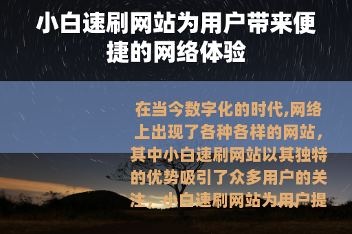 小白速刷网站为用户带来便捷的网络体验