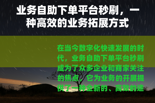 业务自助下单平台秒刷，一种高效的业务拓展方式