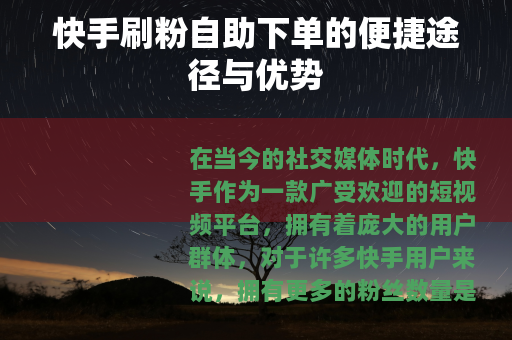 快手刷粉自助下单的便捷途径与优势