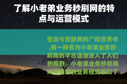 了解小老弟业务秒刷网的特点与运营模式