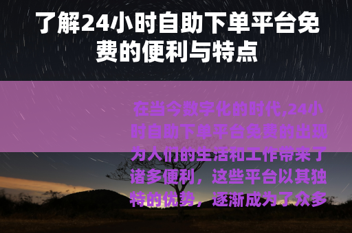 了解24小时自助下单平台免费的便利与特点