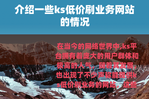 介绍一些ks低价刷业务网站的情况