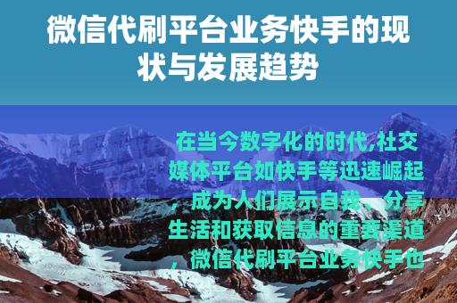 微信代刷平台业务快手的现状与发展趋势