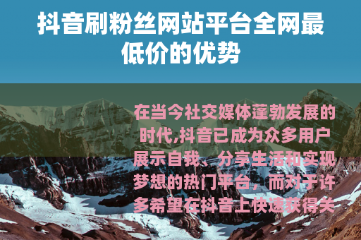 抖音刷粉丝网站平台全网最低价的优势