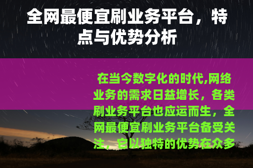 全网最便宜刷业务平台，特点与优势分析