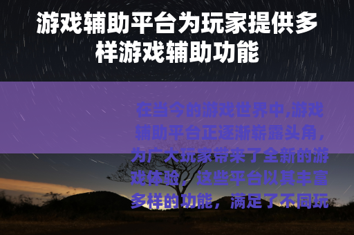 游戏辅助平台为玩家提供多样游戏辅助功能