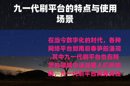 九一代刷平台的特点与使用场景