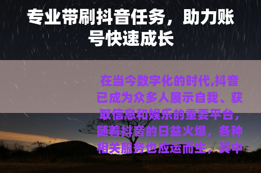 专业带刷抖音任务，助力账号快速成长