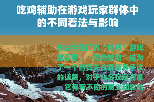 吃鸡辅助在游戏玩家群体中的不同看法与影响