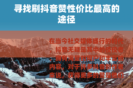 寻找刷抖音赞性价比最高的途径