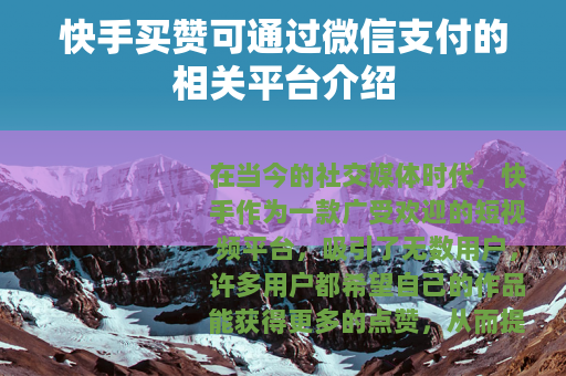 快手买赞可通过微信支付的相关平台介绍