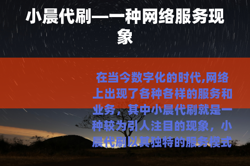 小晨代刷—一种网络服务现象