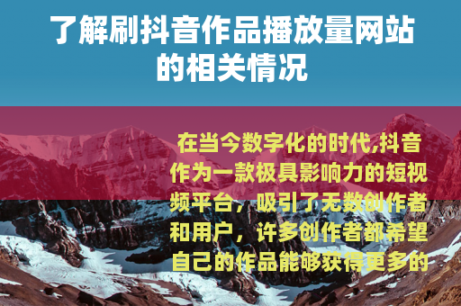 了解刷抖音作品播放量网站的相关情况