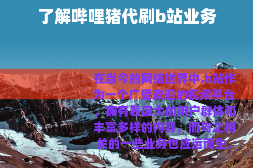 了解哔哩猪代刷b站业务