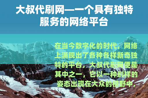 大叔代刷网—一个具有独特服务的网络平台