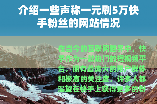 介绍一些声称一元刷5万快手粉丝的网站情况