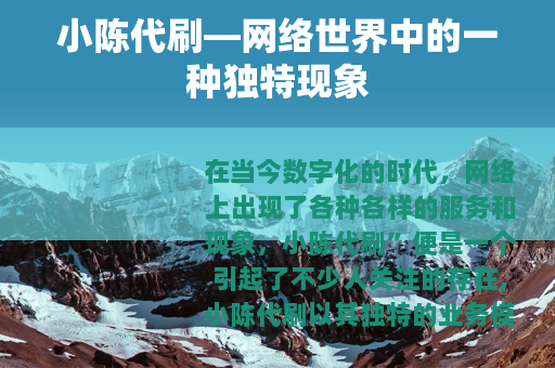 小陈代刷—网络世界中的一种独特现象