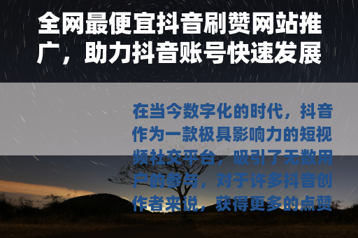 全网最便宜抖音刷赞网站推广，助力抖音账号快速发展
