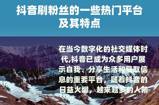 抖音刷粉丝的一些热门平台及其特点