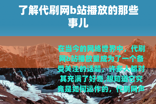 了解代刷网b站播放的那些事儿