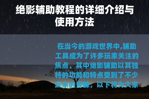 绝影辅助教程的详细介绍与使用方法