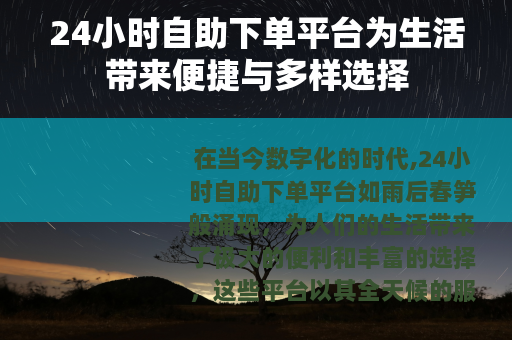 24小时自助下单平台为生活带来便捷与多样选择