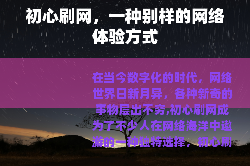 初心刷网，一种别样的网络体验方式