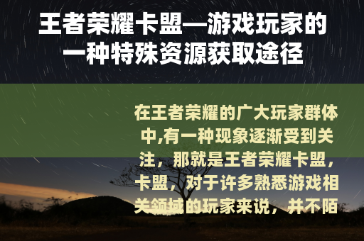 王者荣耀卡盟—游戏玩家的一种特殊资源获取途径
